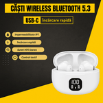 TV, Audio-Video si Foto - Portabile audio - Casti audio - Casti Bluetooth in-ear, Brivoo®, model HiFi stereosound, autonomie 36h, 4 microfoane, IP7 waterproof, albe - Infinity.ro
