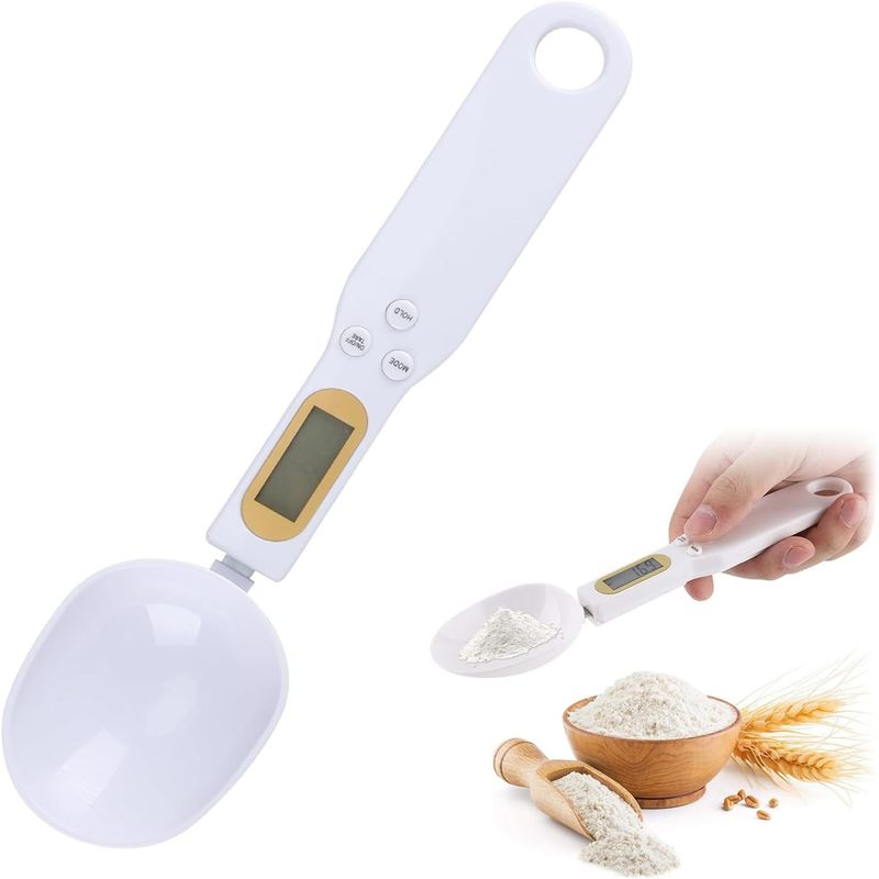 Electronice si Electrocasnice - Electrocasnice bucatarie - Mixere, tocatoare & roboti de bucatarie - Cantare de bucatarie - Cantar Digital de Bucatarie Tip Lingura Brivoo®, Precizie 0.1g, Capacitate 500g, LCD, Plastic Alb Premium - Infinity.ro
