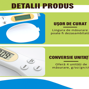 Cantar Digital de Bucatarie Tip Lingura Brivoo®, Precizie 0.1g, Capacitate 500g, LCD, Plastic Alb Premium