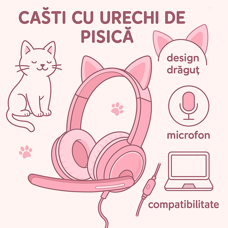 TV, Audio-Video si Foto - Portabile audio - Casti audio - Casti pentru copii Roz–Brivoo®, Design dragut, sunet clar, Conectivitate 3.5mm AUX, Microfon & Anulare - Infinity.ro