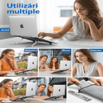 Laptop, Telefoane si Tablete - Laptopuri si accesorii - Accesorii Laptop - Standuri/Coolere notebook - Suport laptop universal Premium – Aluminiu, Pliabil, Reglabil in 6 Trepte, Design Ergonomic, Argintiu, Brivoo® - Infinity.ro