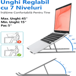 Laptop, Telefoane si Tablete - Laptopuri si accesorii - Accesorii Laptop - Standuri/Coolere notebook - Suport laptop universal Premium – Aluminiu, Pliabil, Reglabil in 6 Trepte, Design Ergonomic, Argintiu, Brivoo® - Infinity.ro