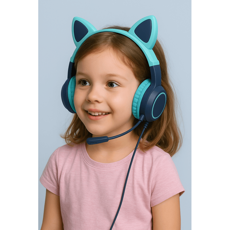 TV, Audio-Video si Foto - Portabile audio - Casti audio - Casti pentru copii Turcoaz-Blue, Brivoo®, Design dragut, sunet clar, Conectivitate 3.5mm AUX, Microfon - Infinity.ro