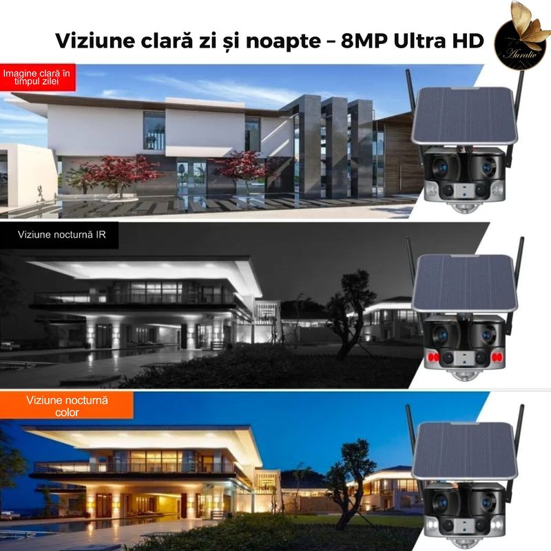 Casa si Gradina - Electrice - Smart Home - Camere de supraveghere - Camera de supraveghere solara WiFi 4K AURALIV Dual Lens impermeabila cu viziune nocturna color, audio bidirectional - Infinity.ro
