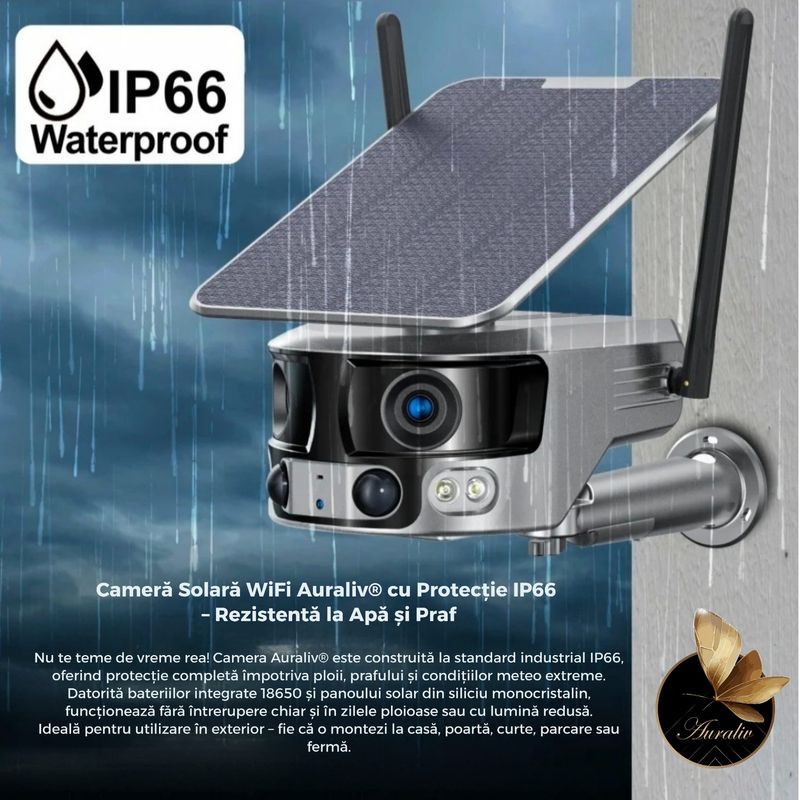 Casa si Gradina - Electrice - Smart Home - Camere de supraveghere - Camera de supraveghere solara WiFi 4K AURALIV Dual Lens impermeabila cu viziune nocturna color, audio bidirectional - Infinity.ro