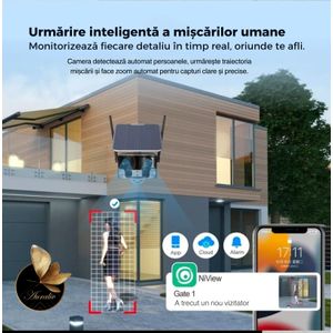 Camera de supraveghere solara WiFi 4K AURALIV Dual Lens impermeabila cu viziune nocturna color, audio bidirectional