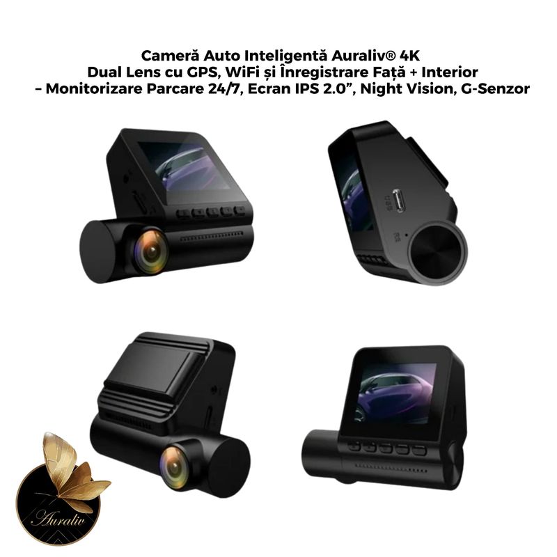 Auto si Moto - Electronice auto - Camere auto si DVR - Camera Auto Auraliv® 4K GPS WiFi card inclus Inregistrare fata spate Monitorizare parcare G-senzor Inregistrare ciclica - Infinity.ro