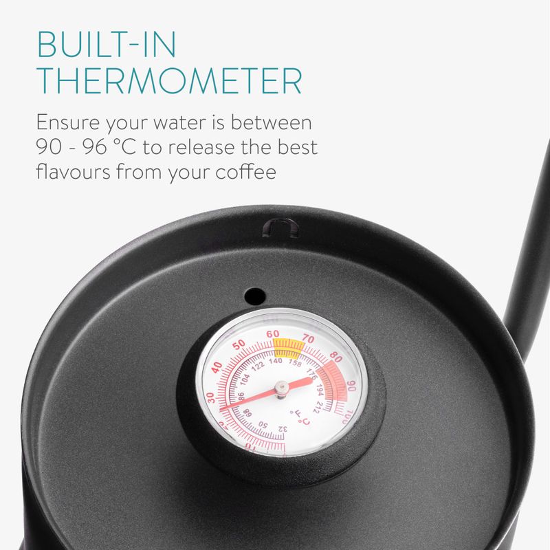 Electronice si Electrocasnice - Electrocasnice bucatarie - Preparare bauturi - Fierbatoare de apa - Fierbator cafea Navaris pour-over, 1000 ml, termometru integrat, argintiu, lemn/otel inoxidabil - Infinity.ro