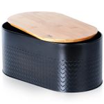Casa si Gradina - Mobilier - Organizare si depozitare - Cutii depozitare - Cutia pentru paine din metal negru cu capac din lemn 34×18,5×15,5 cm - Infinity.ro