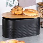 Casa si Gradina - Mobilier - Organizare si depozitare - Cutii depozitare - Cutia pentru paine din metal negru cu capac din lemn 34×18,5×15,5 cm - Infinity.ro
