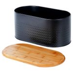 Casa si Gradina - Mobilier - Organizare si depozitare - Cutii depozitare - Cutia pentru paine din metal negru cu capac din lemn 34×18,5×15,5 cm - Infinity.ro