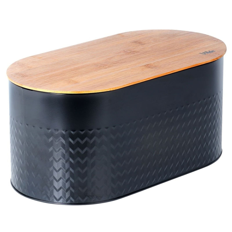 Casa si Gradina - Mobilier - Organizare si depozitare - Cutii depozitare - Cutia pentru paine din metal negru cu capac din lemn 34×18,5×15,5 cm - Infinity.ro