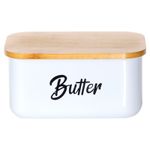 Casa si Gradina - Mobilier - Organizare si depozitare - Cutii depozitare - Recipientul pentru unt din otel alb, cu capac din bambus - Infinity.ro