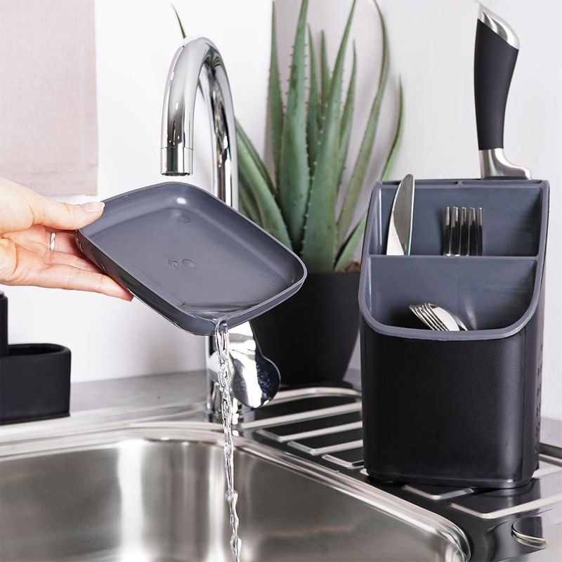 Casa si Gradina - Bucatarie si vesela - Organizare si depozitare bucatarie - Suporturi tacamuri si vase - Suportul pentru tacamuri culoare neagra, cu insertii grafit - Infinity.ro