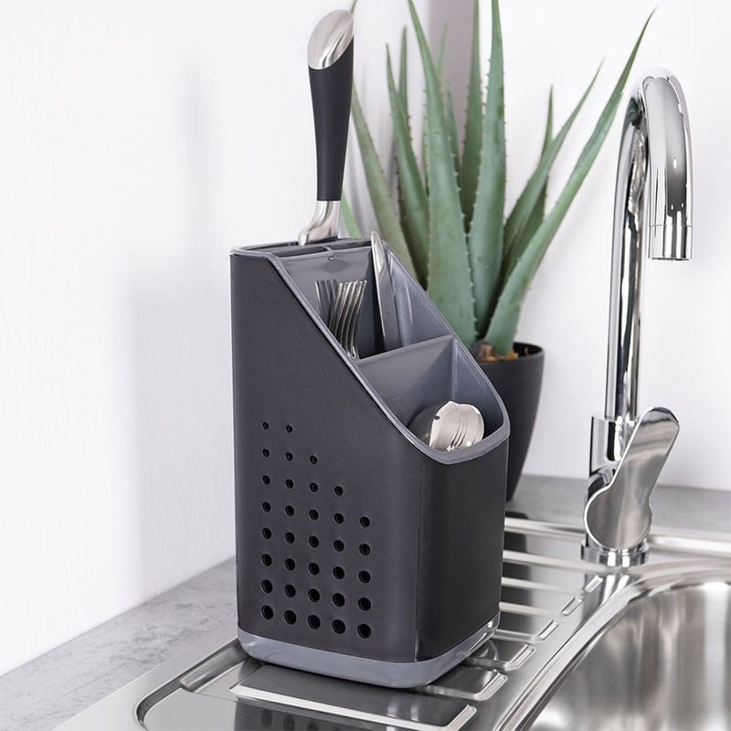 Casa si Gradina - Bucatarie si vesela - Organizare si depozitare bucatarie - Suporturi tacamuri si vase - Suportul pentru tacamuri culoare neagra, cu insertii grafit - Infinity.ro