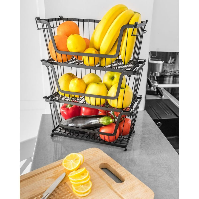 Casa si Gradina - Mobilier - Organizare si depozitare - Cutii depozitare - Cos metalic pentru fructe si legume negru 31×17,5×15,5 cm - Infinity.ro