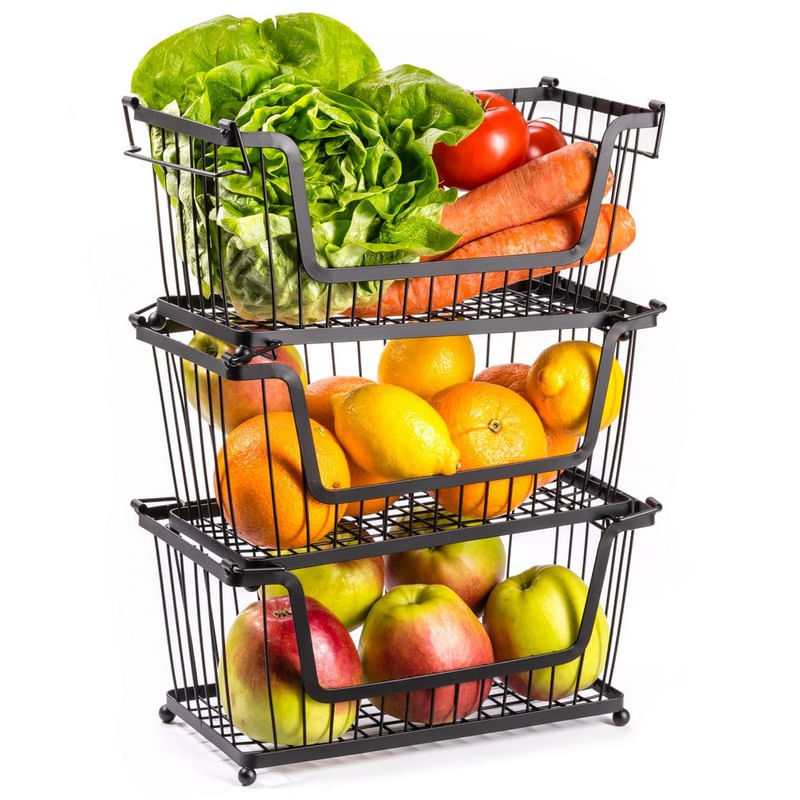 Casa si Gradina - Mobilier - Organizare si depozitare - Cutii depozitare - Cos metalic pentru fructe si legume negru 31×17,5×15,5 cm - Infinity.ro