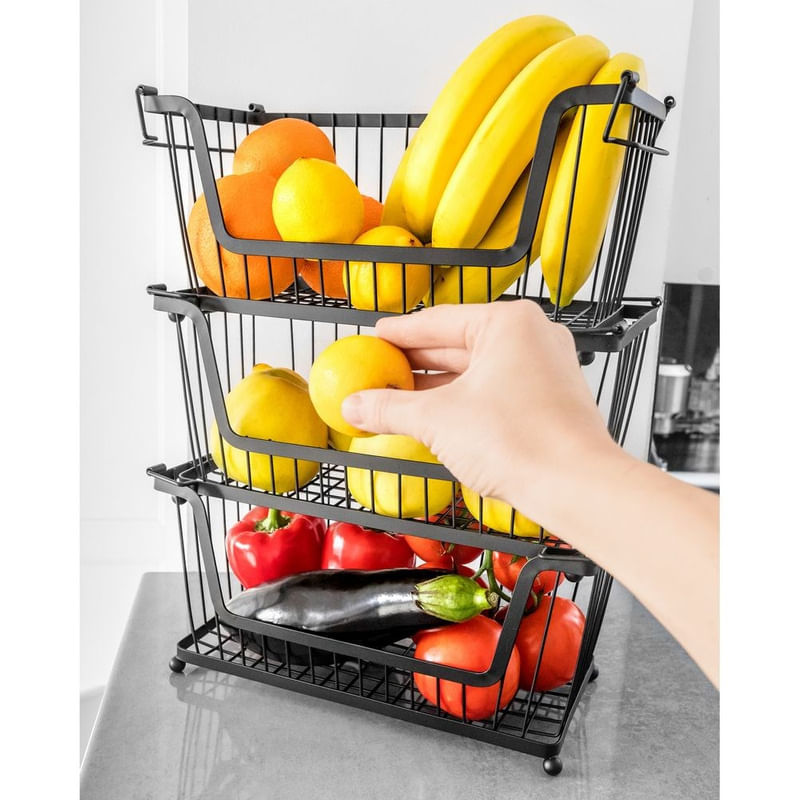 Casa si Gradina - Mobilier - Organizare si depozitare - Cutii depozitare - Cos metalic pentru fructe si legume negru 31×17,5×15,5 cm - Infinity.ro