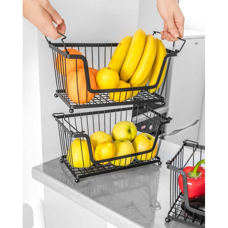 Casa si Gradina - Mobilier - Organizare si depozitare - Cutii depozitare - Cos metalic pentru fructe si legume negru 31×17,5×15,5 cm - Infinity.ro