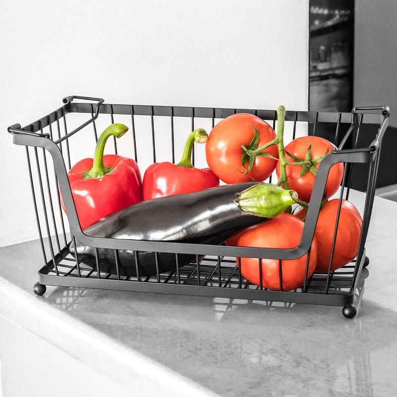 Casa si Gradina - Mobilier - Organizare si depozitare - Cutii depozitare - Cos metalic pentru fructe si legume negru 31×17,5×15,5 cm - Infinity.ro