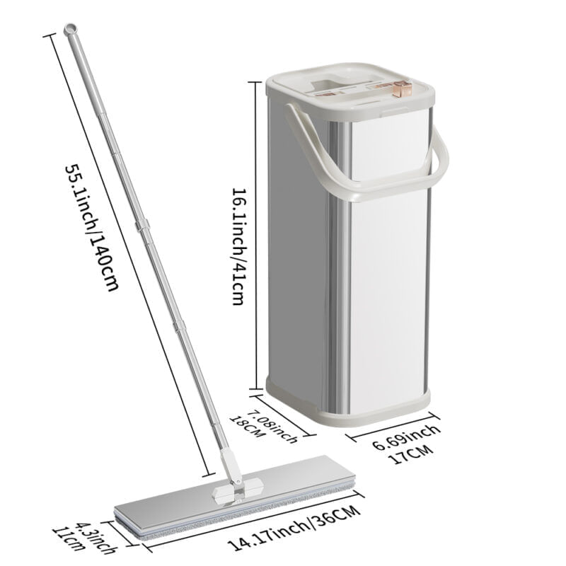 Market - Curatenie si intretinere casa - Produse menaj - Mopuri - Set galeata din otel inoxidabil cu mop plat, PB 36, Roz - Infinity.ro