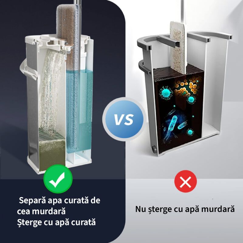 Market - Curatenie si intretinere casa - Produse menaj - Mopuri - Set galeata din otel inoxidabil cu mop plat, PB 36, Roz - Infinity.ro