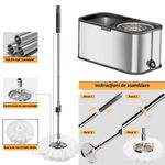 Market - Curatenie si intretinere casa - Produse menaj - Mopuri - Set cu mop rotativ si galeata din otel inoxidabil, Tija ajustabila, F7, Verde - Infinity.ro