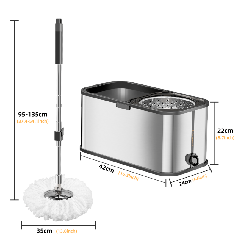 Market - Curatenie si intretinere casa - Produse menaj - Mopuri - Set cu mop rotativ si galeata din otel inoxidabil, Tija ajustabila, F7, Negru - Infinity.ro