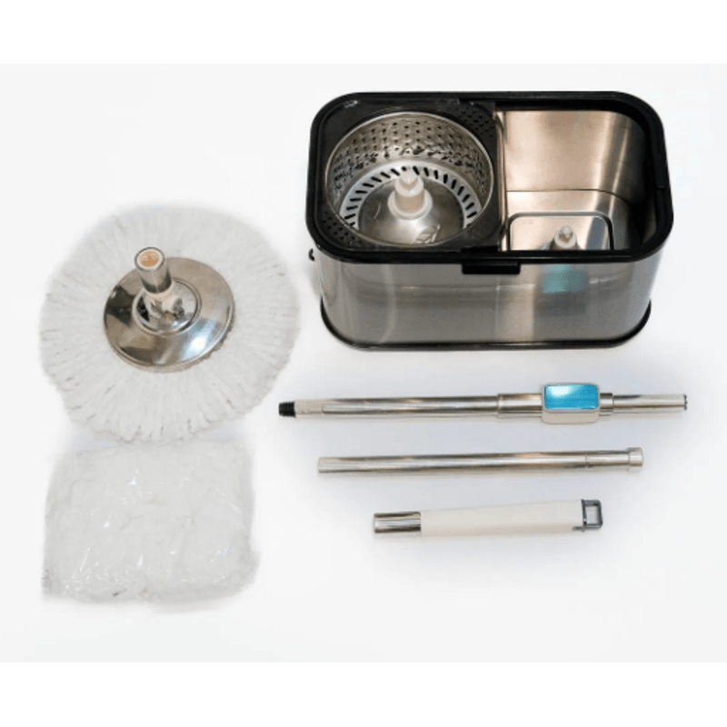 Market - Curatenie si intretinere casa - Produse menaj - Mopuri - Set cu mop rotativ si galeata din otel inoxidabil, Tija ajustabila, F7, Argintiu - Infinity.ro