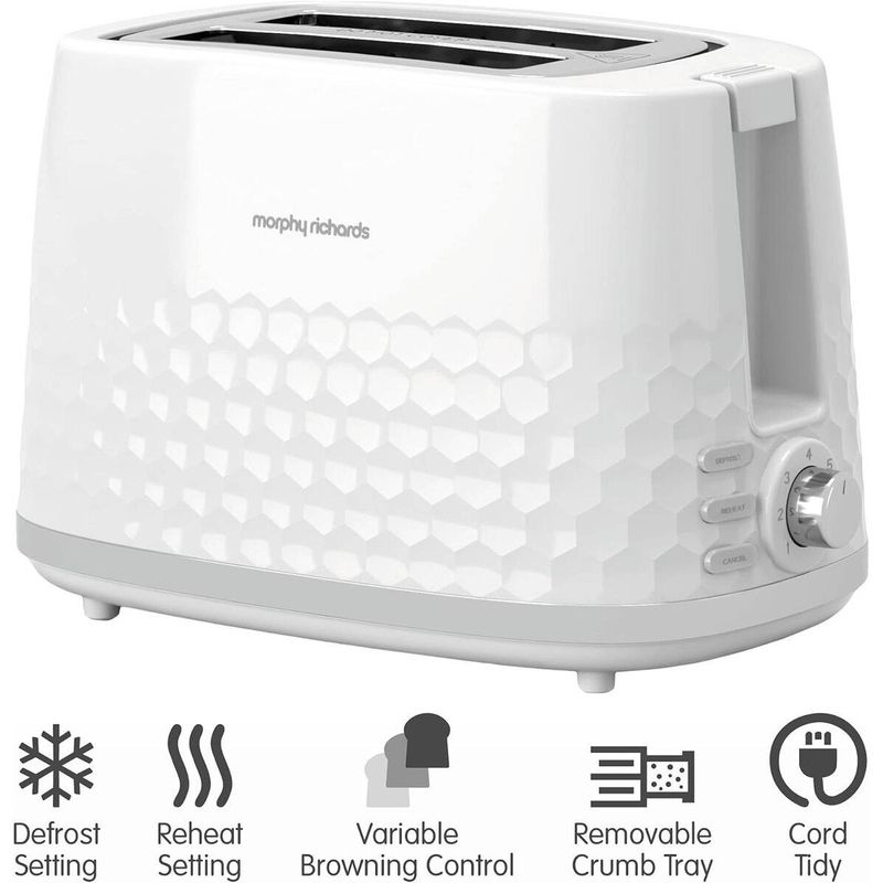 Electronice si Electrocasnice - Electrocasnice bucatarie - Preparare paine - Prajitoare de paine - Prajitor de paine MORPHY RICHARDS, HIVE, 850W, 7 trepte, 2 felii, functie dezghetare, alb - Infinity.ro