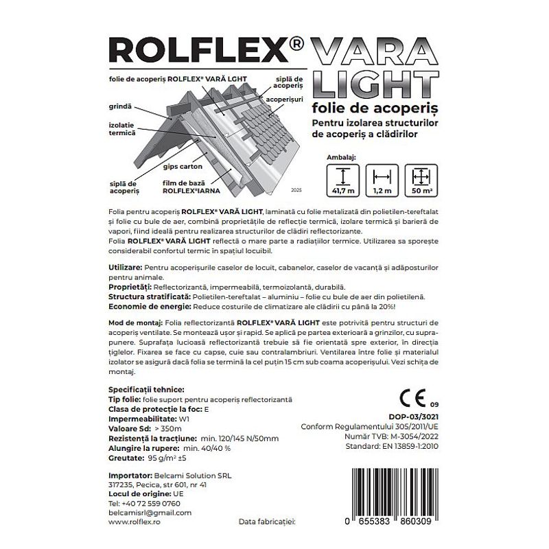 Casa si Gradina - Constructii - Termoizolatii - Folie reflectorizanta ROLFLEX VARA LIGHT – izolatie acoperis usoara si eficienta, 50m² - Infinity.ro