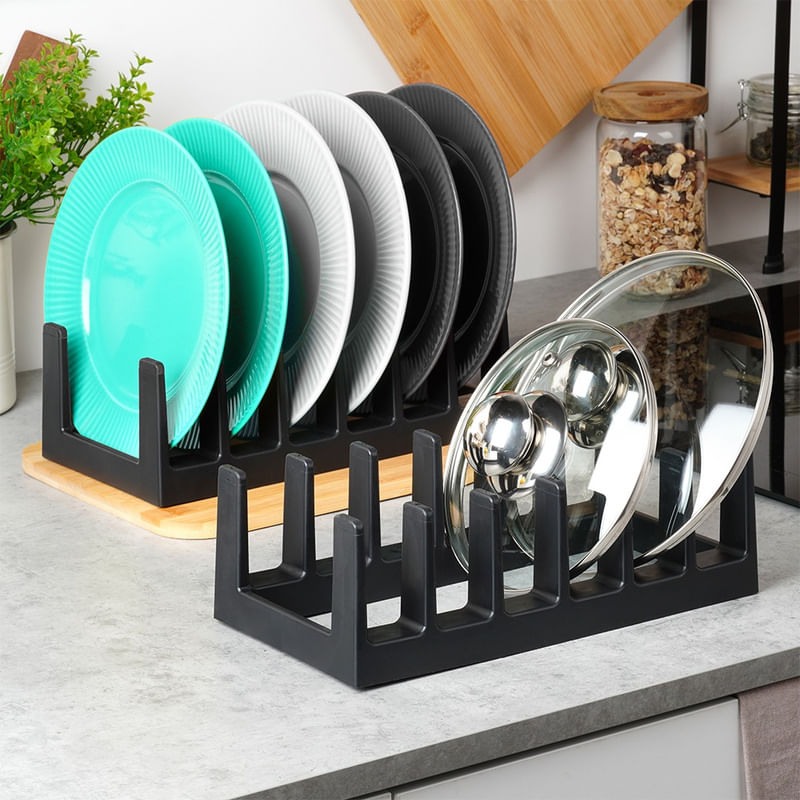Casa si Gradina - Bucatarie si vesela - Organizare si depozitare bucatarie - Organizatorul pentru capace si farfurii negru, 28×15×9 cm - Infinity.ro
