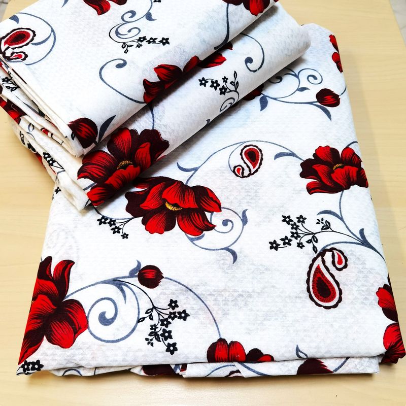 Casa si Gradina - Textile si covoare - Lenjerii de pat - Seturi de lenjerie - Lenjerie de pat 4 piese, 2 persoane, tesatura clasica neteda, 100% bumbac, decor floral - 03 - Infinity.ro