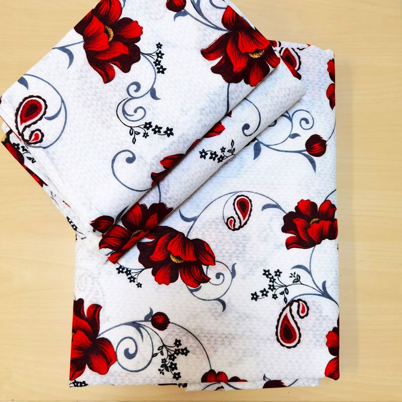 Casa si Gradina - Textile si covoare - Lenjerii de pat - Seturi de lenjerie - Lenjerie de pat 4 piese, 2 persoane, tesatura clasica neteda, 100% bumbac, decor floral - 03 - Infinity.ro