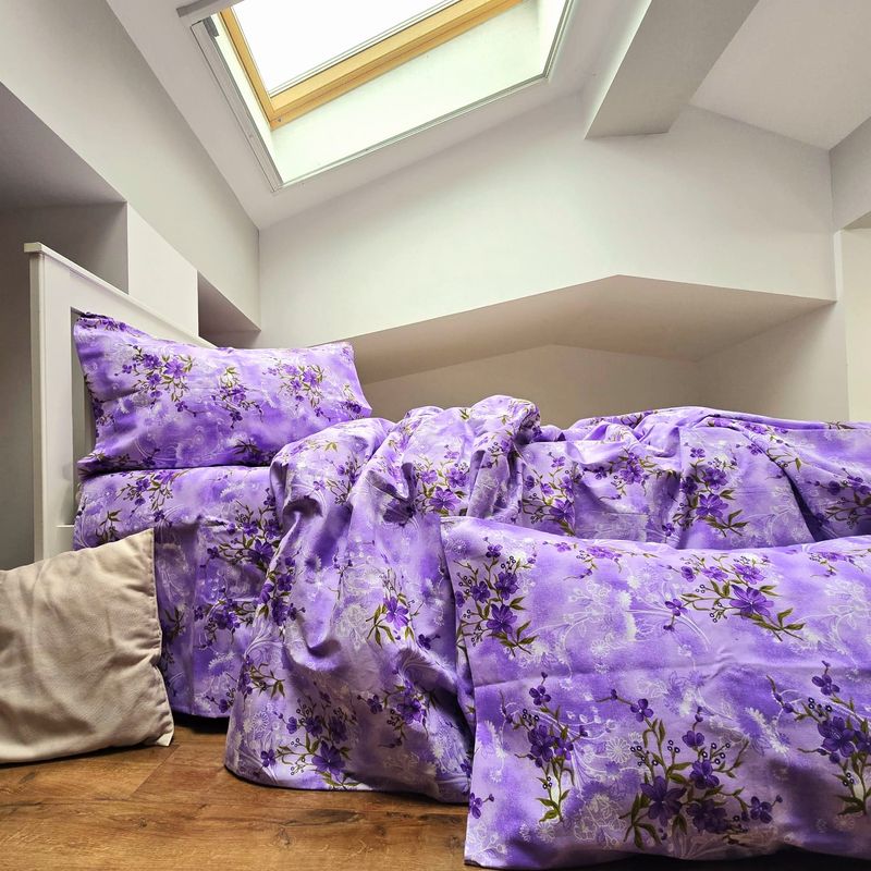 Casa si Gradina - Textile si covoare - Lenjerii de pat - Seturi de lenjerie - Lenjerie de pat 4 piese, 2 persoane, tesatura clasica neteda, 100% bumbac, decor floral - 05 - Infinity.ro