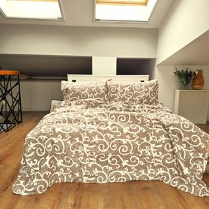 Lenjerie de pat 4 piese, 2 persoane, tesatura clasica neteda, 100% bumbac, decor floral - 07