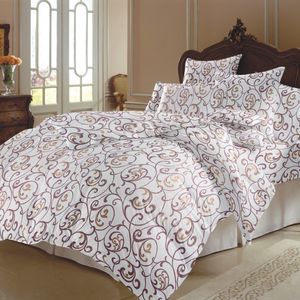 Lenjerie de pat 4 piese, 2 persoane, tesatura clasica neteda, 100% bumbac, decor floral - 08