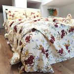 Casa si Gradina - Textile si covoare - Lenjerii de pat - Seturi de lenjerie - Lenjerie de pat 4 piese, 2 persoane, tesatura clasica neteda, 100% bumbac, decor floral - 09 - Infinity.ro
