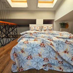 Lenjerie de pat 4 piese, 2 persoane, tesatura clasica neteda, 100% bumbac, decor floral - 14