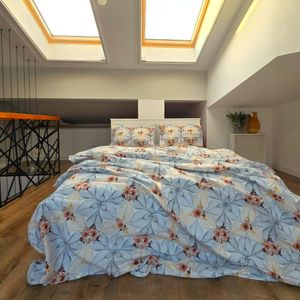 Lenjerie de pat 4 piese, 2 persoane, tesatura clasica neteda, 100% bumbac, decor floral - 14