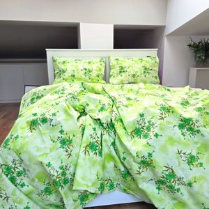 Lenjerie de pat 4 piese, 2 persoane, tesatura clasica neteda, 100% bumbac, decor floral - 16