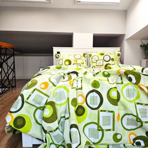 Lenjerie de pat 4 piese, 2 persoane, tesatura clasica neteda, 100% bumbac, decor geometric- 19