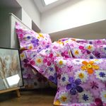 Casa si Gradina - Textile si covoare - Lenjerii de pat - Seturi de lenjerie - Lenjerie de pat 4 piese, 2 persoane, tesatura clasica neteda, 100% bumbac, decor floral - 21 - Infinity.ro