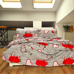 Lenjerie de pat 4 piese, 2 persoane, tesatura clasica neteda, 100% bumbac, decor floral - 22