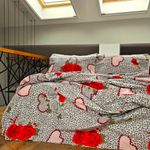 Casa si Gradina - Textile si covoare - Lenjerii de pat - Seturi de lenjerie - Lenjerie de pat 4 piese, 2 persoane, tesatura clasica neteda, 100% bumbac, decor floral - 22 - Infinity.ro