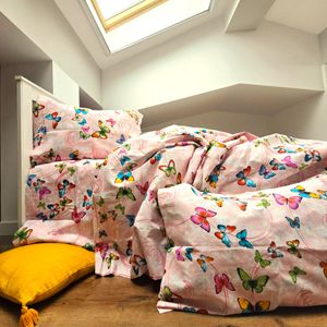 Lenjerie de pat 4 piese, 2 persoane, tesatura clasica neteda, 100% bumbac, decor floral - 23