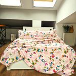 Casa si Gradina - Textile si covoare - Lenjerii de pat - Seturi de lenjerie - Lenjerie de pat 4 piese, 2 persoane, tesatura clasica neteda, 100% bumbac, decor floral - 23 - Infinity.ro