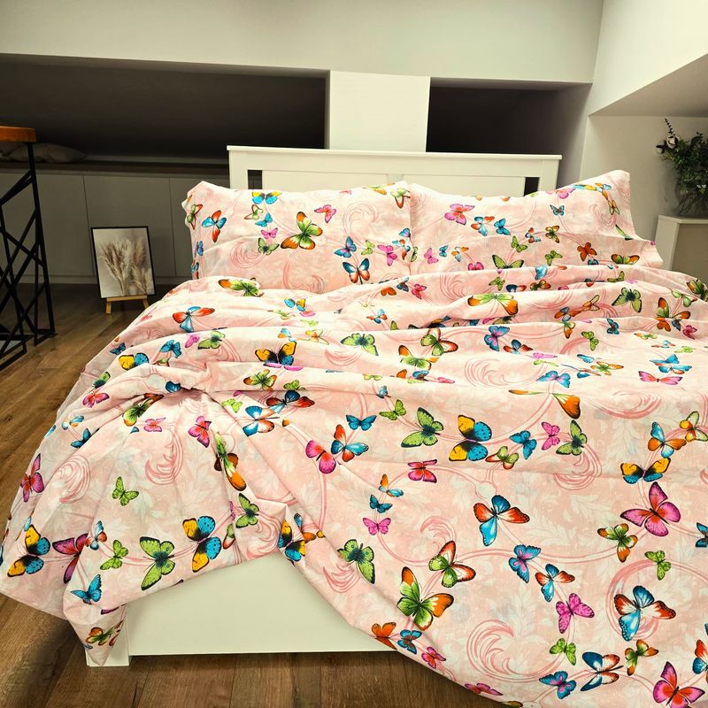 Casa si Gradina - Textile si covoare - Lenjerii de pat - Seturi de lenjerie - Lenjerie de pat 4 piese, 2 persoane, tesatura clasica neteda, 100% bumbac, decor floral - 23 - Infinity.ro