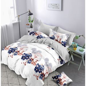 Lenjerie de pat 6 piese finet gros cu elastic, XXL - Model floral, YoYo, 14