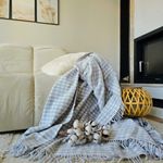 Casa si Gradina - Textile si covoare - Pături și cuverturi - Cuverturi - Patura Kotonia Home - Sarra pentru pat dublu, dimensiunea 180x230 cm, bleu cu ciucuri - Infinity.ro